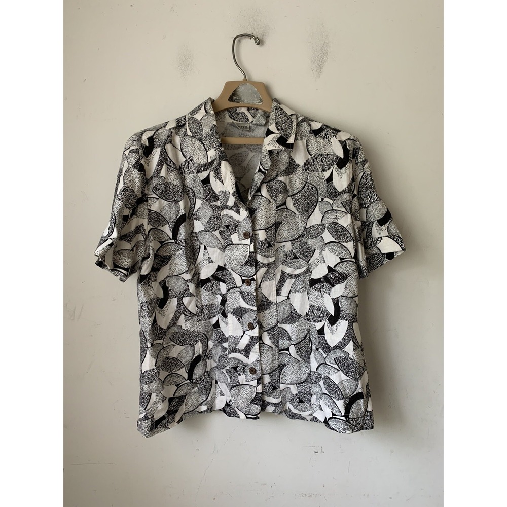 Chicos Womens Shirt 2 Large 100% Linen Office Workwear Coastal Gray Button Up